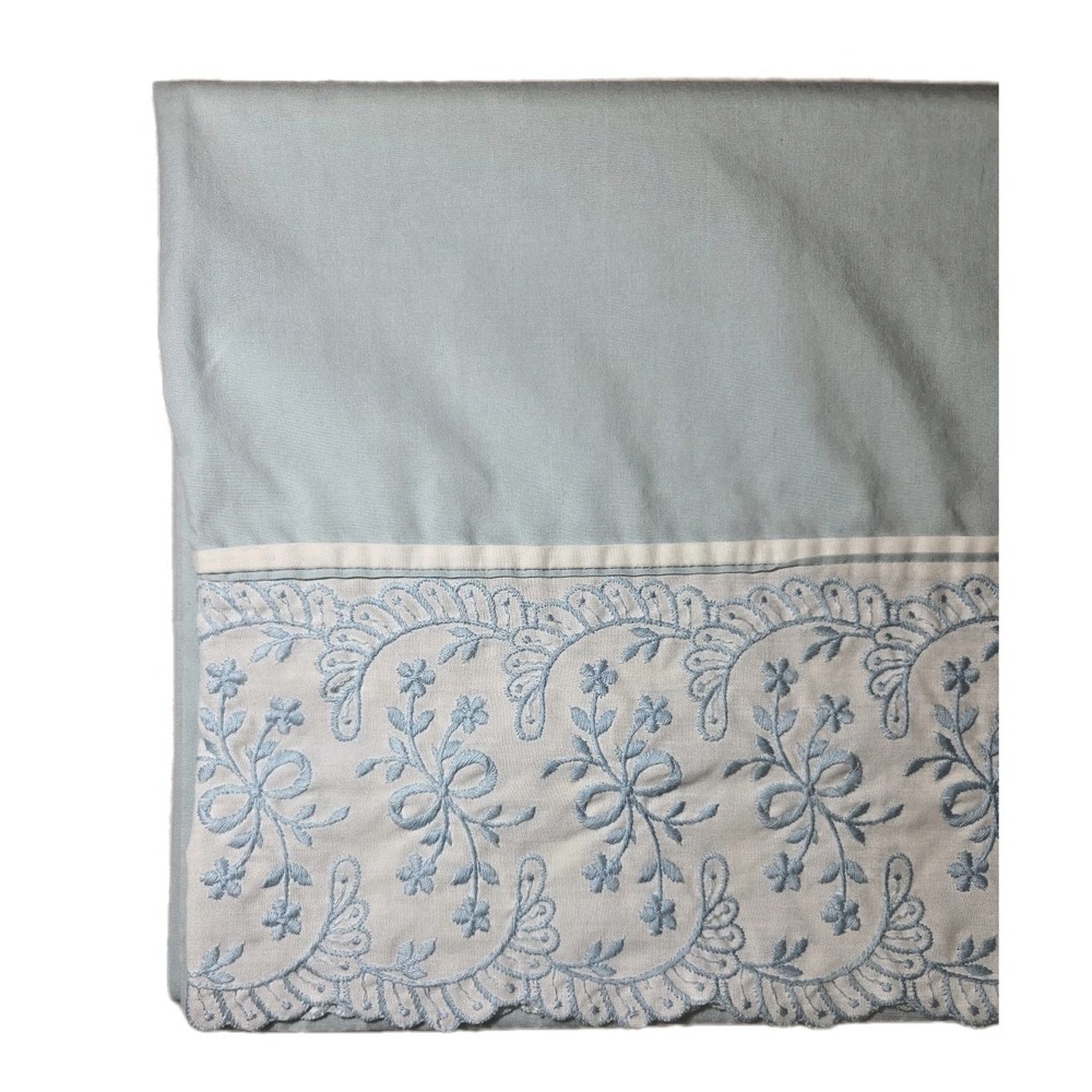 Vtg Wamsutta Supercale Plus King Pillowcase Blue Embroidered Bows‎ Scalloped